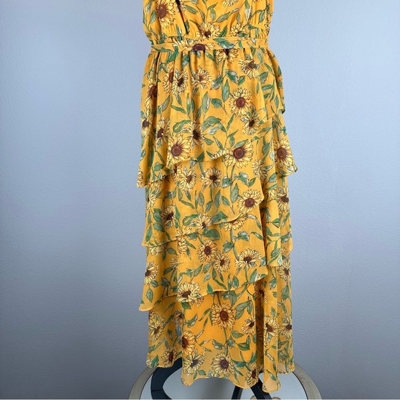 LC Lauren Conrad Strappy Tiered Yellow Sunflower Midi Dress Womens XL Floral - Picture 13 of 16